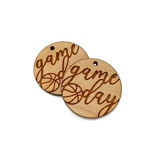 Game Day Basketball Engraved Circle Shaped Wood Jewelry Charm Blanks