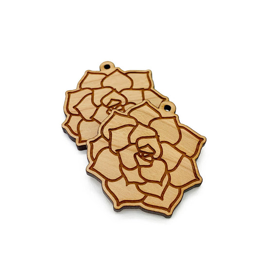 Succulent Engraved Wood Jewelry Charm Blanks