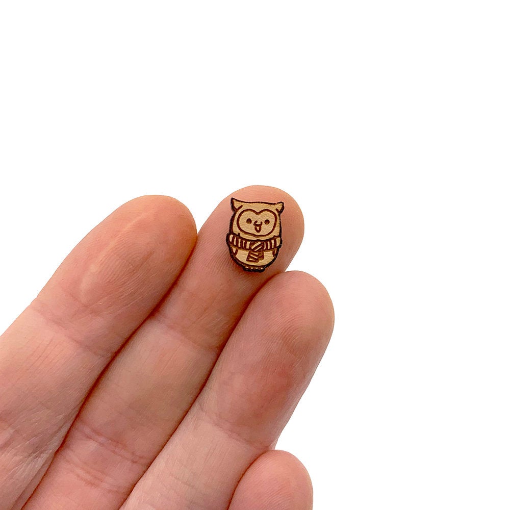Winter Owl Engraved Mini Wood Jewelry Blanks