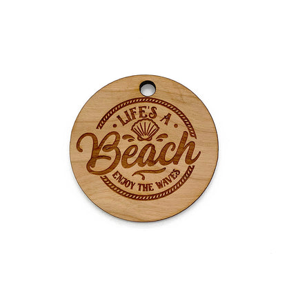 Life's a Beach Large Round Engraved Wood Charm Blanks