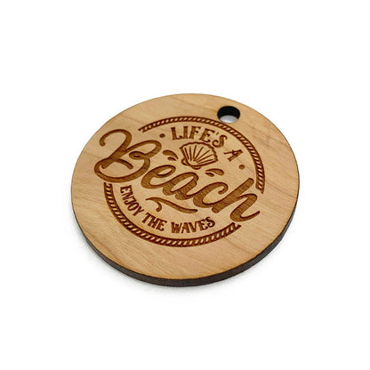 Life's a Beach Large Round Engraved Wood Charm Blanks