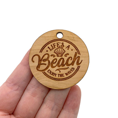 Life's a Beach Large Round Engraved Wood Charm Blanks