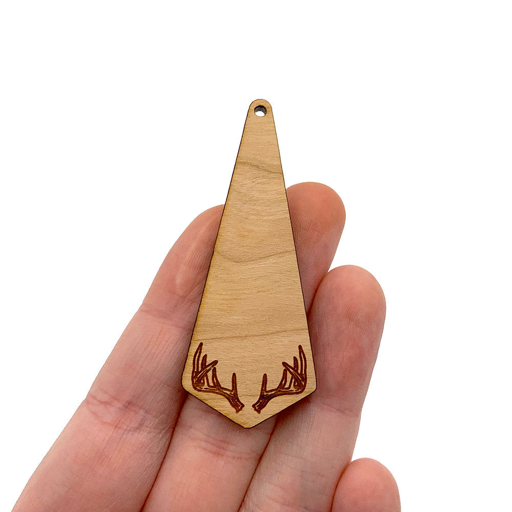 Antlers Engraved Triangular Shaped Wood Jewelry Charm Blanks