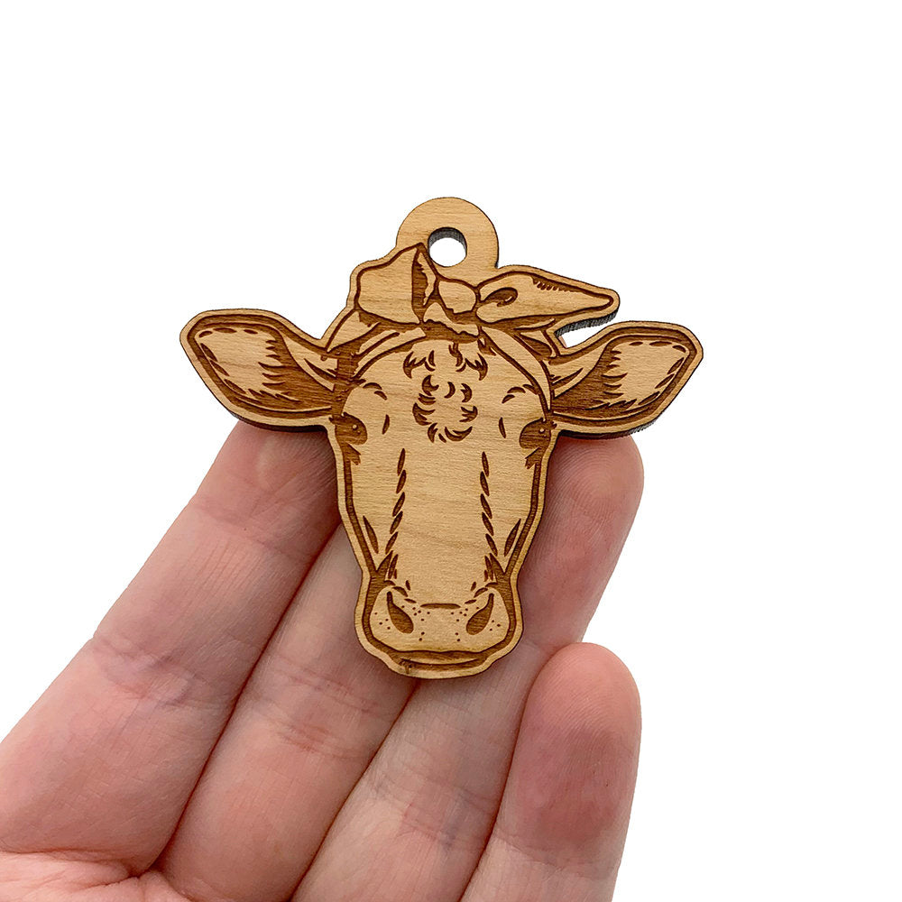 Bandana Cow Engraved Wood Keychain Charm Blanks