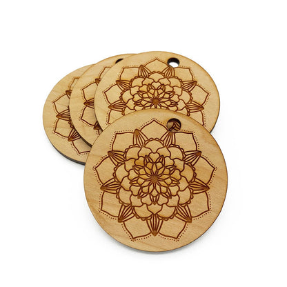 Mandala Large Round Engraved Wood Charm Blanks