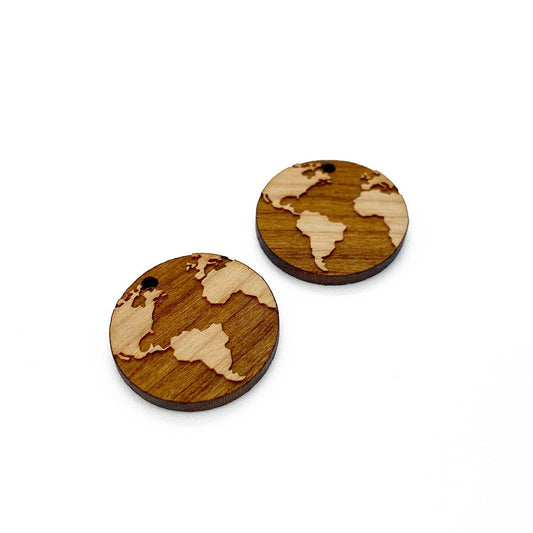 Planet Earth Engraved Wood Jewelry Charm Blanks