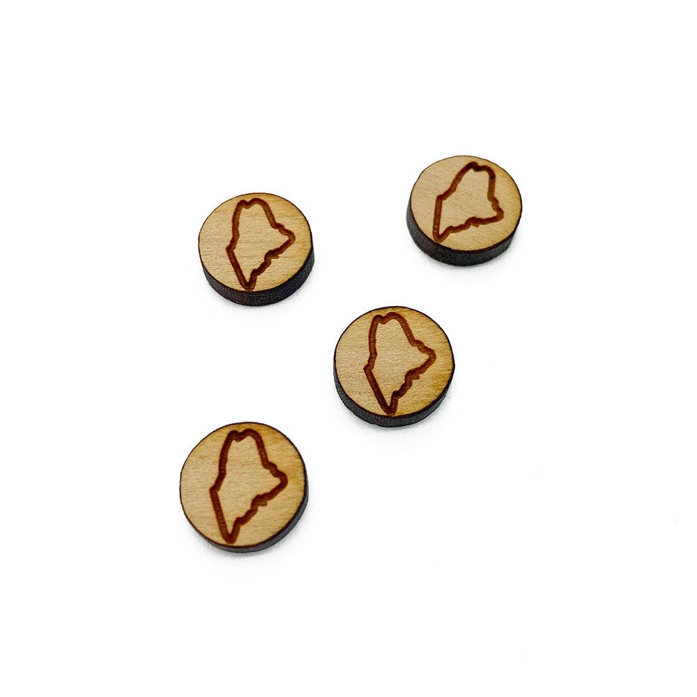 Maine Outline Engraved Mini Circle Shaped Wood Jewelry Blanks