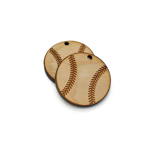 Baseball Engraved Wood Jewelry Charm Blanks