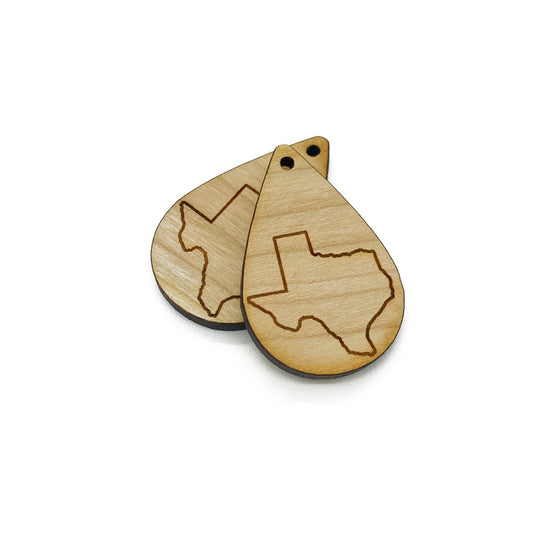 Texas Outline Small Teardrop Wood Jewelry Charm Blanks